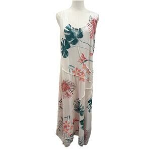 Crazy Fish Hawaii Floral Tropica Textured Cotton Maxi Dress White Coral Large